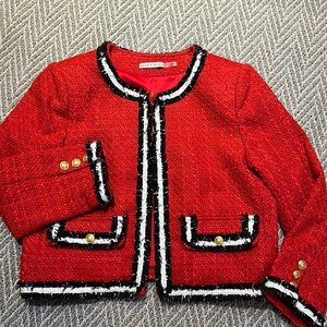 Gently used current Alice & Olivia blazer, size xl, red, blk, white